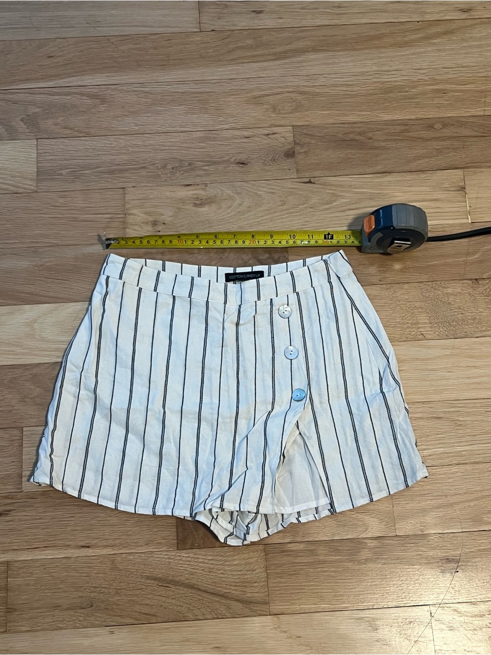 Cotton Candy White Shorts with Black Vertical Stripes